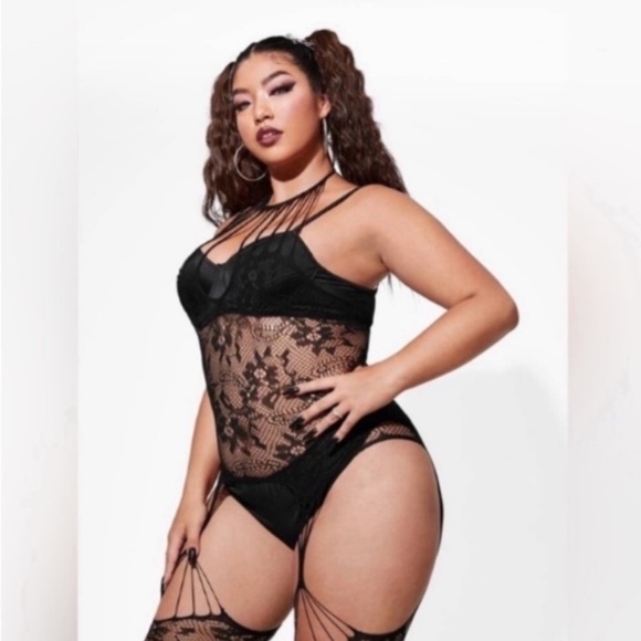 Plus Black Fishnet Bodystocking Lingerie - Picture 5 of 8